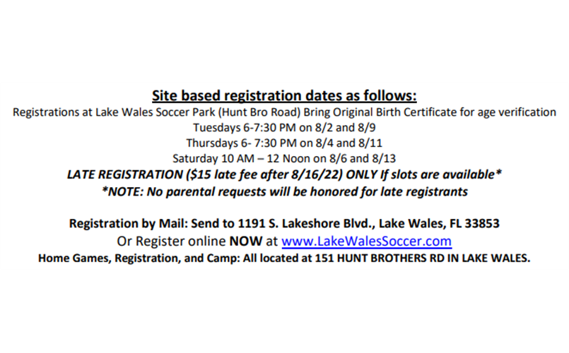 Fall 2022 On-Site Registration Dates