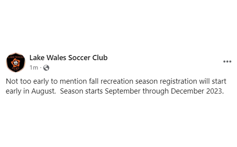 Fall recreation soccer season registration coming August