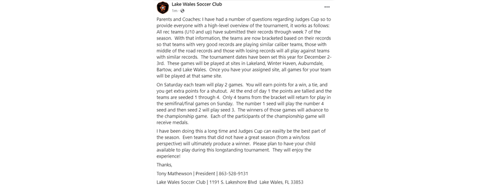 Judges Cup Information
