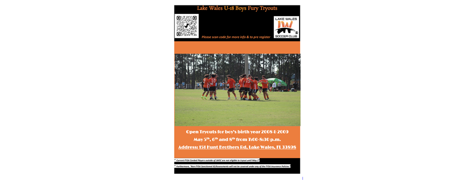 Lake Wales U-18 Boys Fury Tryouts