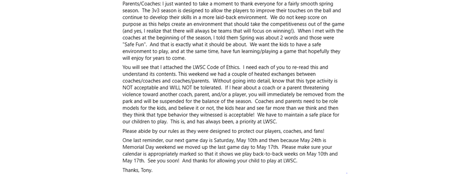 Message from Tony