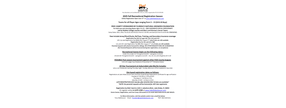 Fall 2025 Soccer Season Details