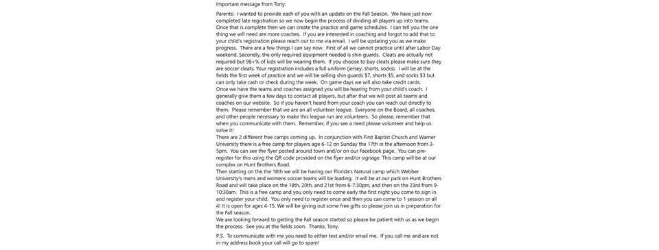 Message from Tony